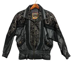 Fan Dang Go by Leather Mart Bomber Jacket Women's Large Black Paisley Hipster